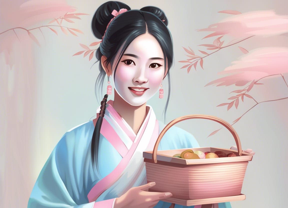 Young Woman in Han Dynasty Clothing, Chinese Ink Painting