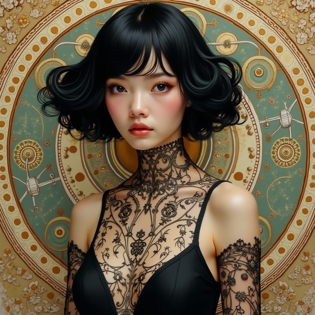 Hyperrealistic Portrait of a Young Woman in Steampunk-Inspir...