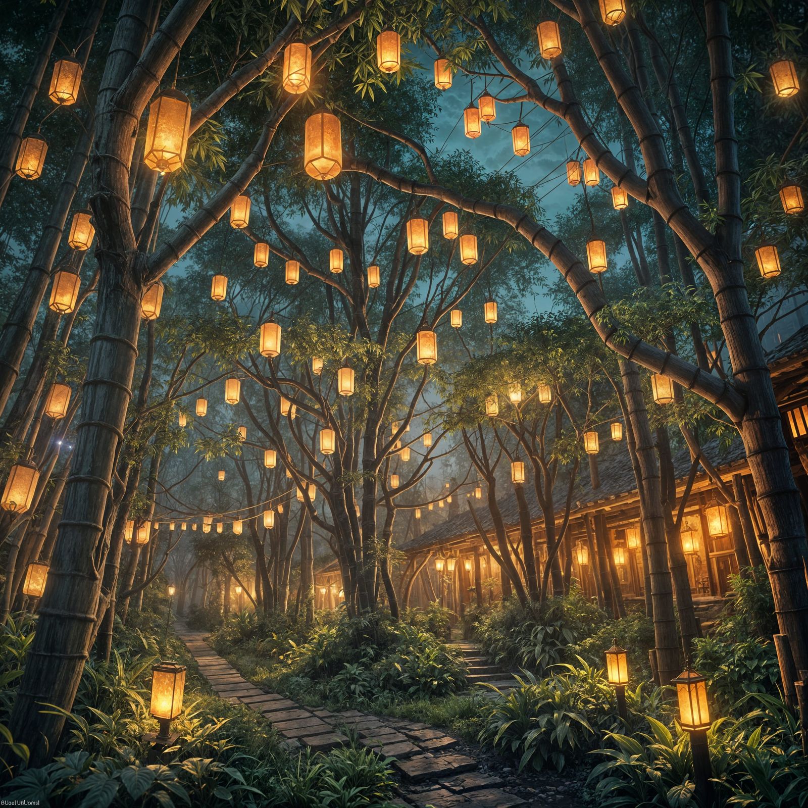 Fantastical Bamboo Lamps in Detailed Digital Painting