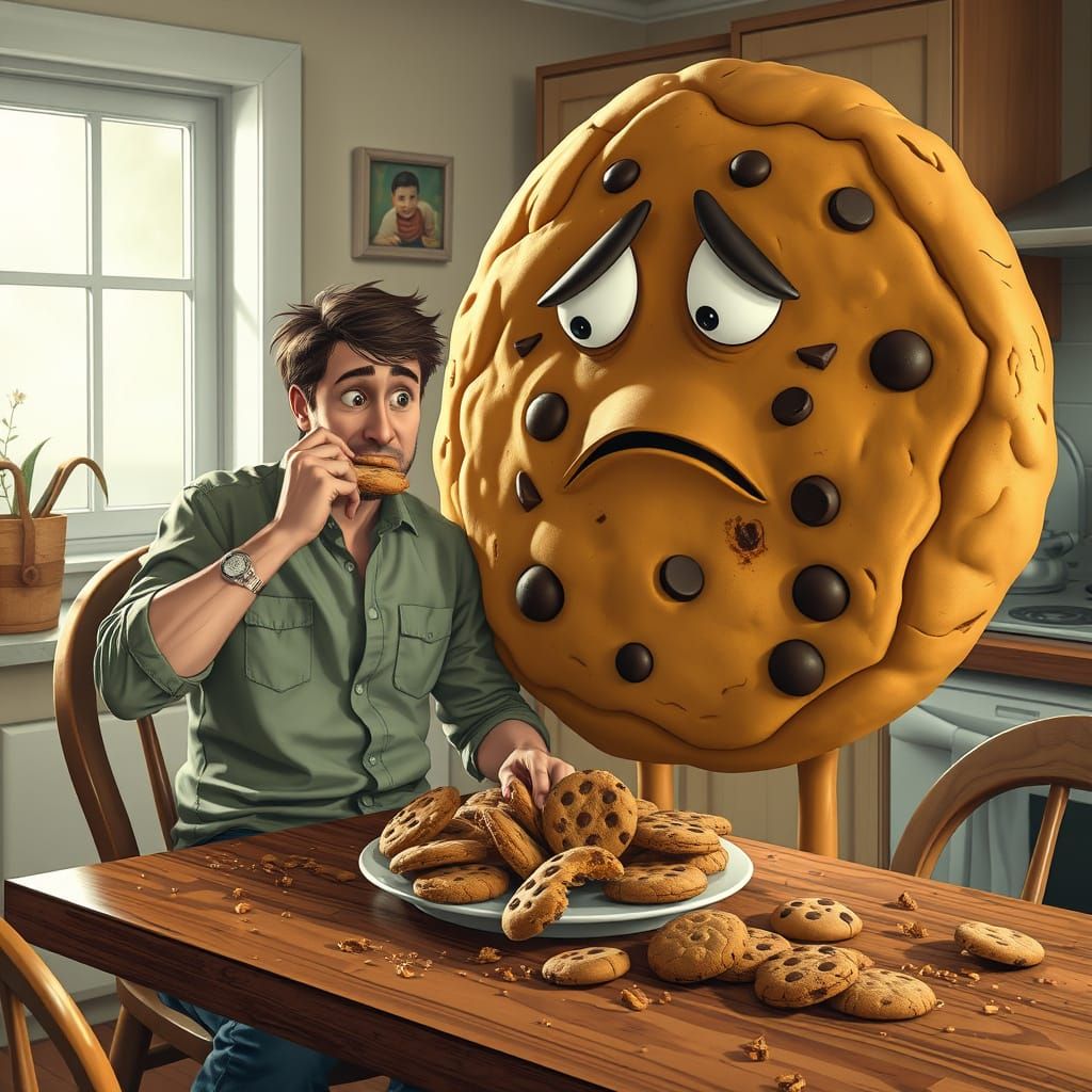 Gigantic Cookie Confronts Cookie Craving in Cozy Kitchen