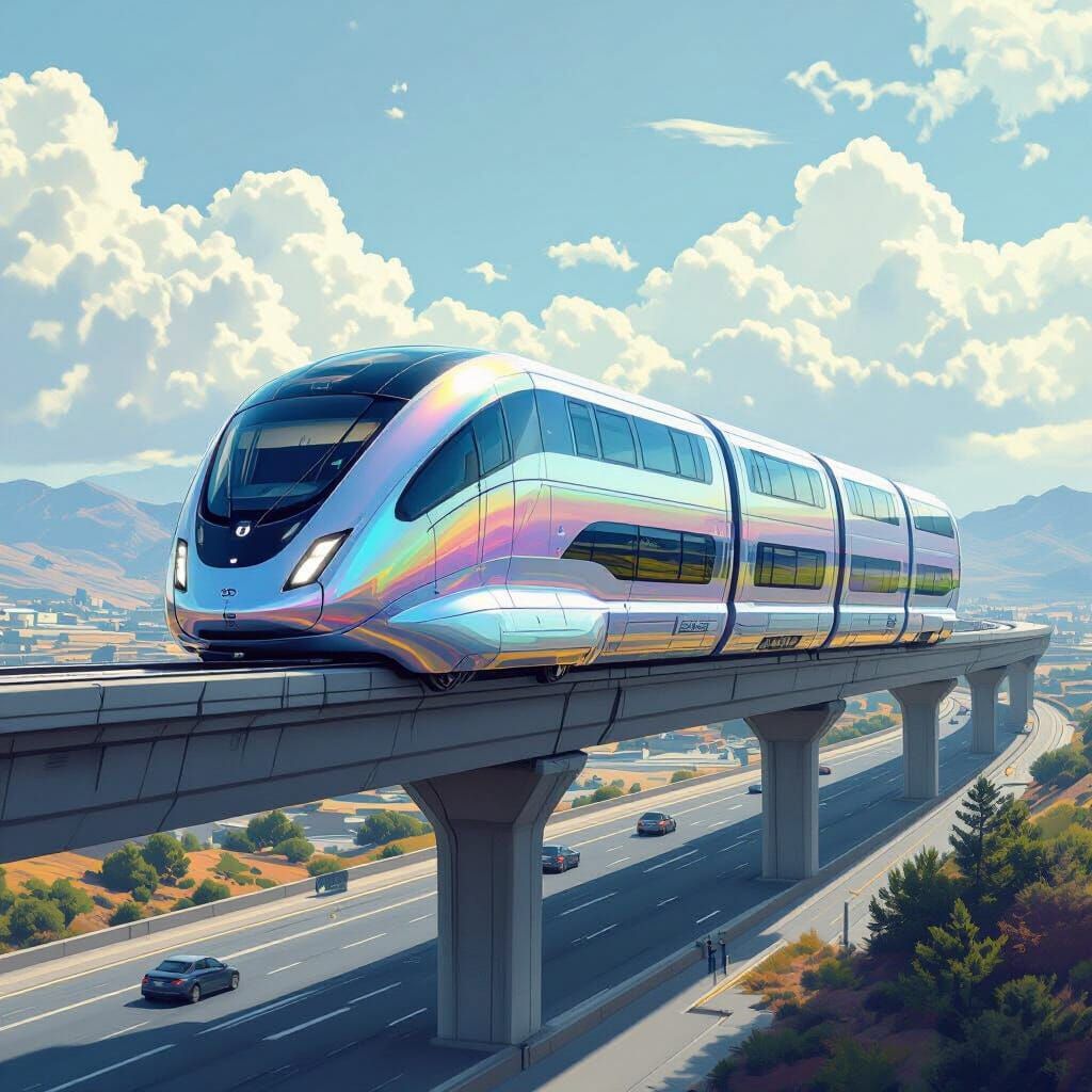 Futuristic Maglev Train Races Along Elevated Beam