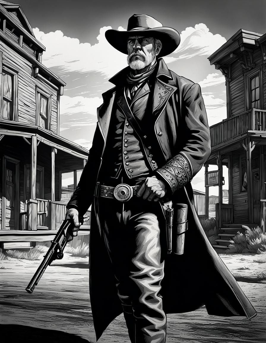 Old West Gunslinger in Hyperdetailed Ink Drawing