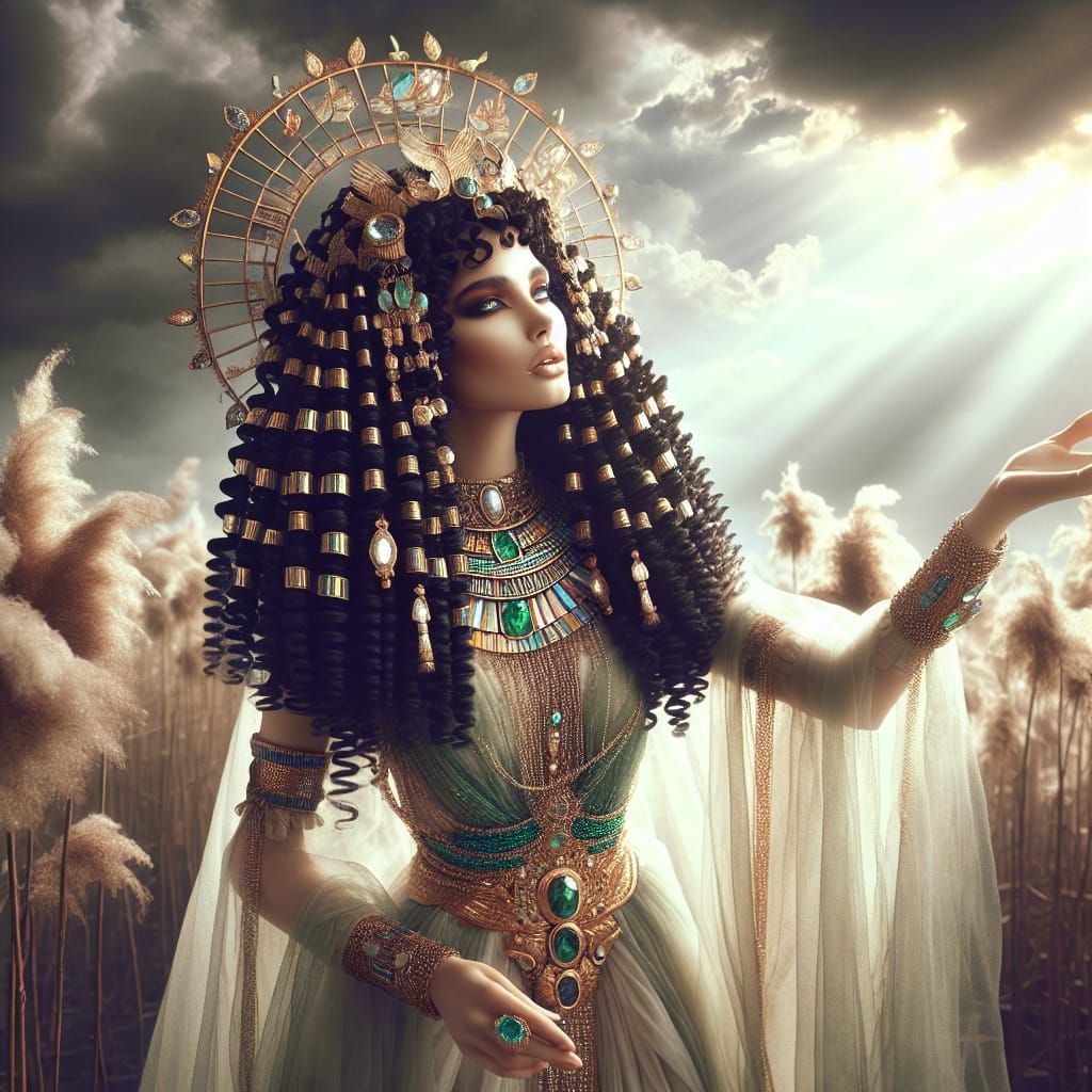 Egyptian Goddess Shemat-Khu in Ancient Attire, Inspired by D...