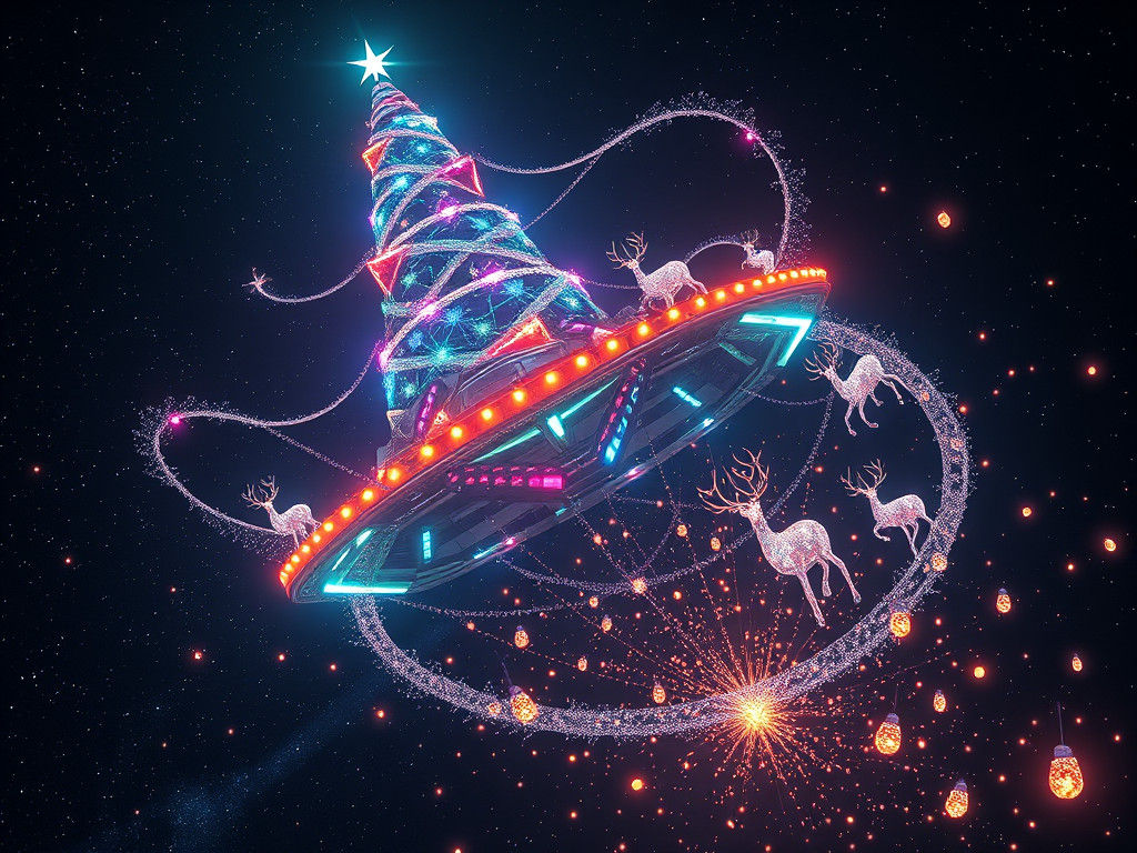 Futuristic Christmas Tree Space Station in Cosmic Art