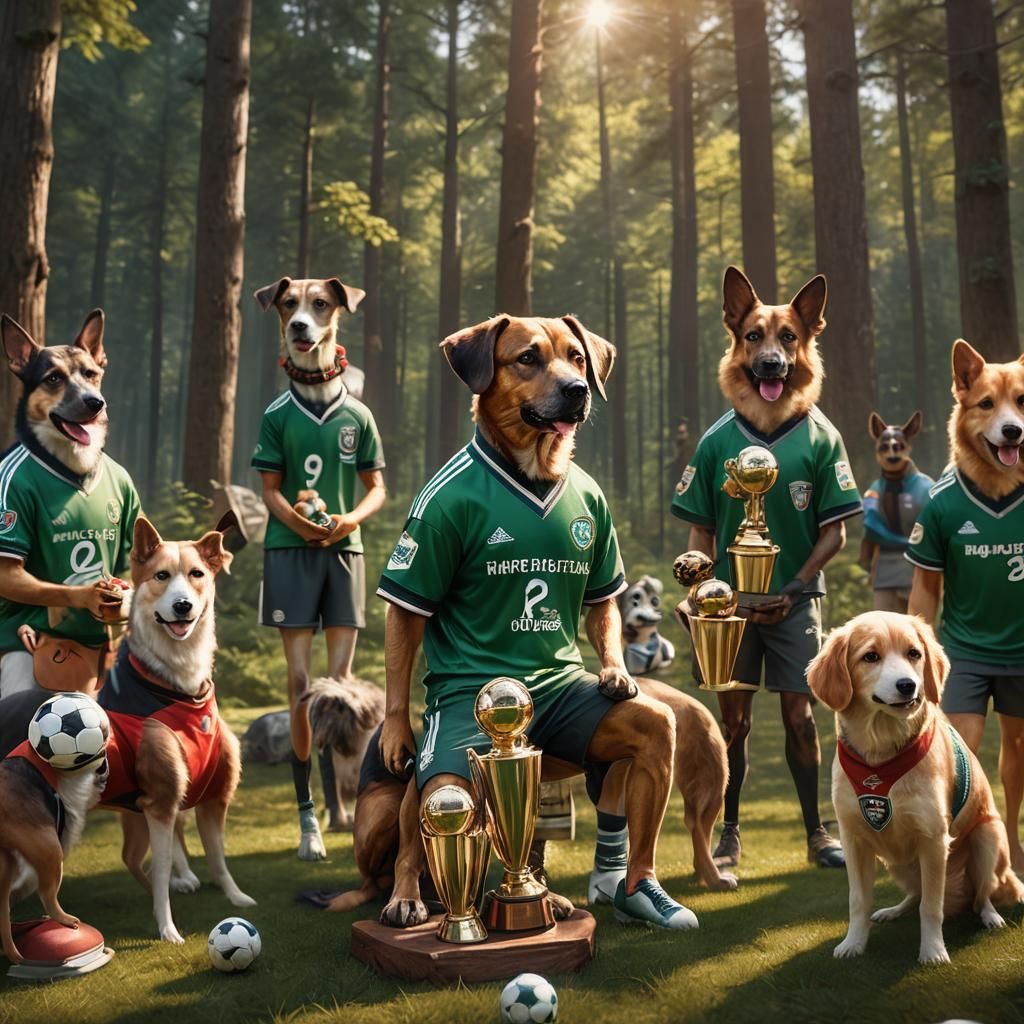Dogs Celebrate Soccer Win: Hyperrealistic Concept Art