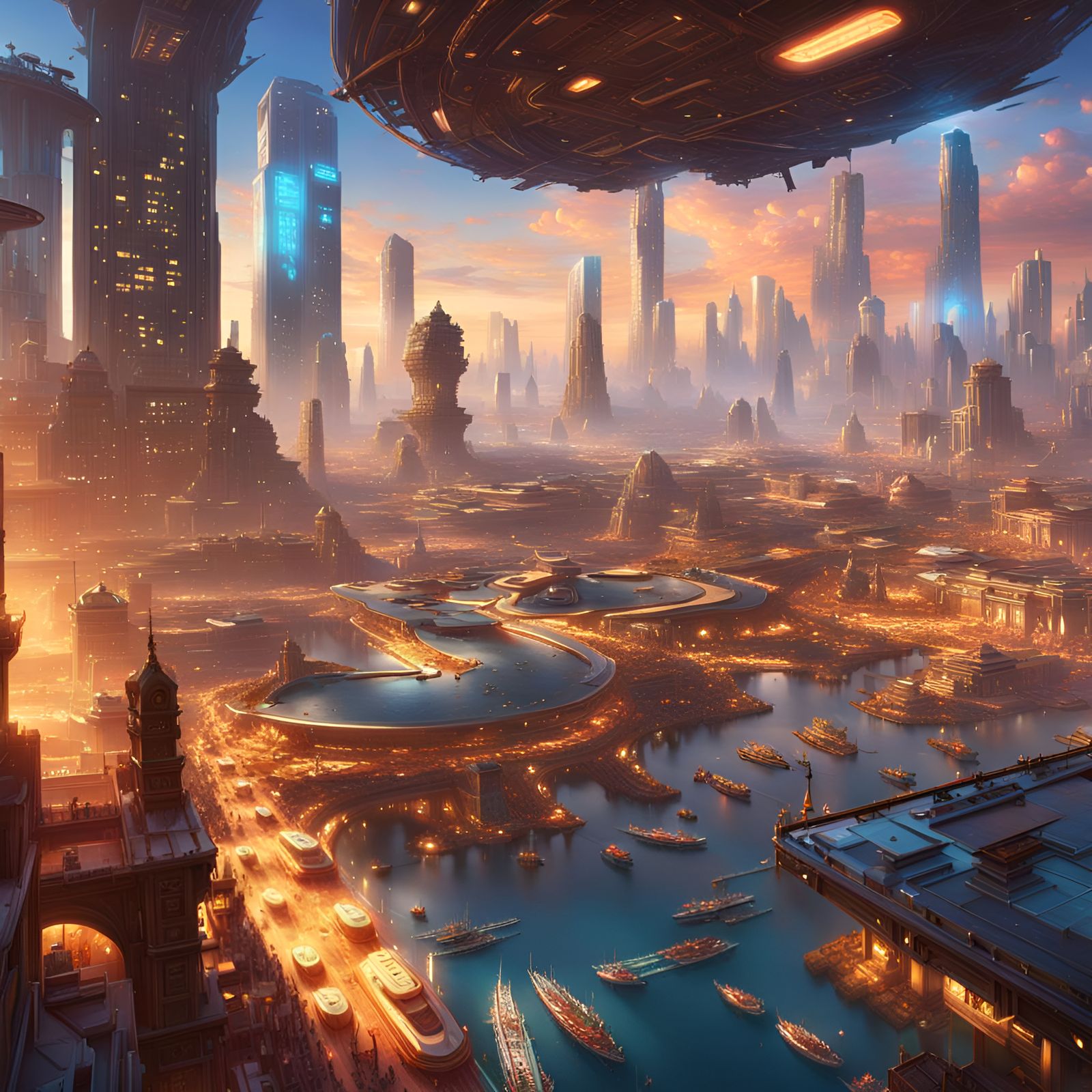 Futuristic Dystopian City in Fantasy Art Style