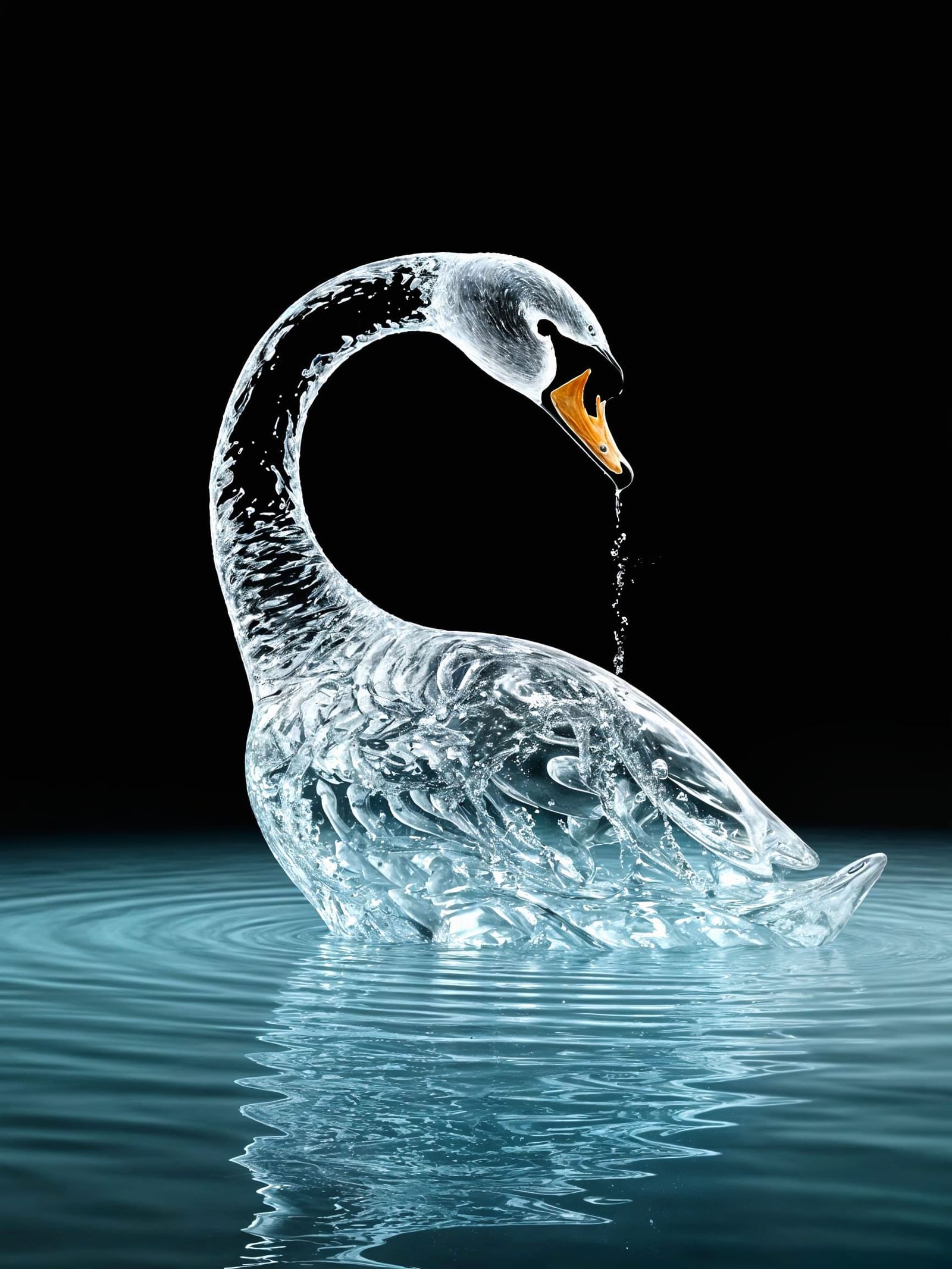 Surreal Water Swan Emerges from Hydroponic Pool