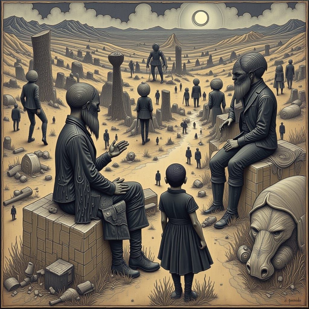 Surreal Boots Dominate Landscape in Art Deco Style