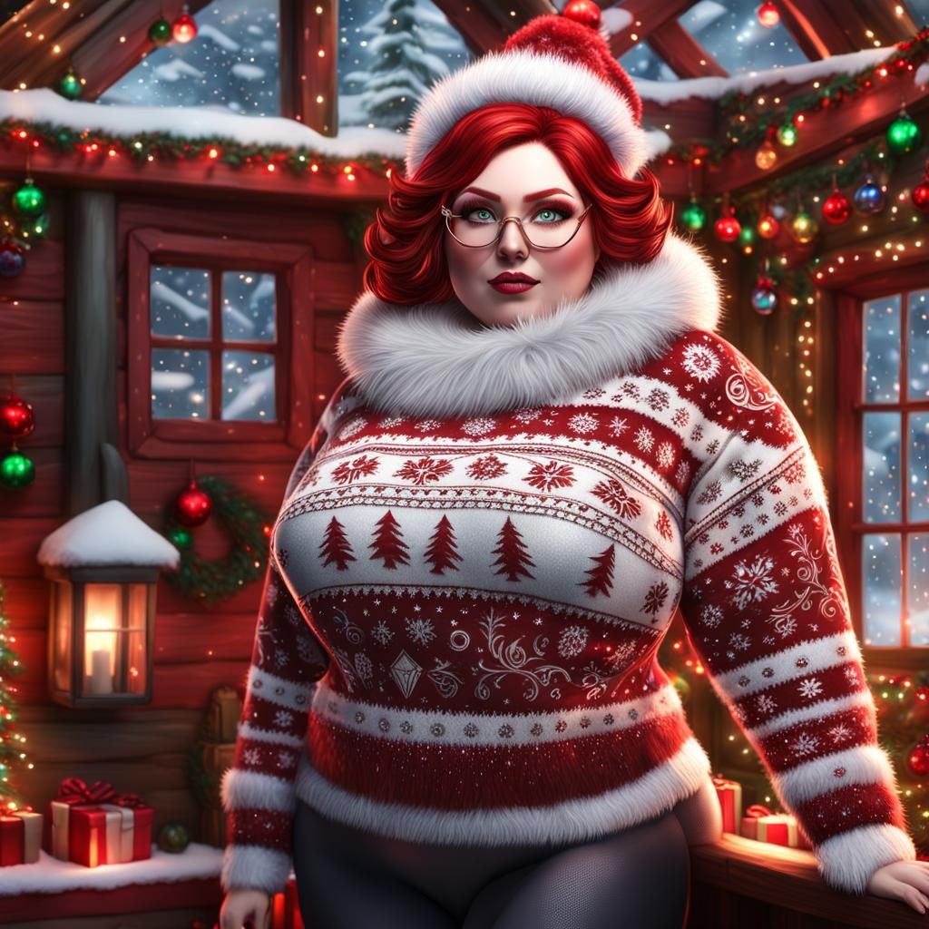 Festive Elf Woman in Christmas Cabin, Comic Book Art