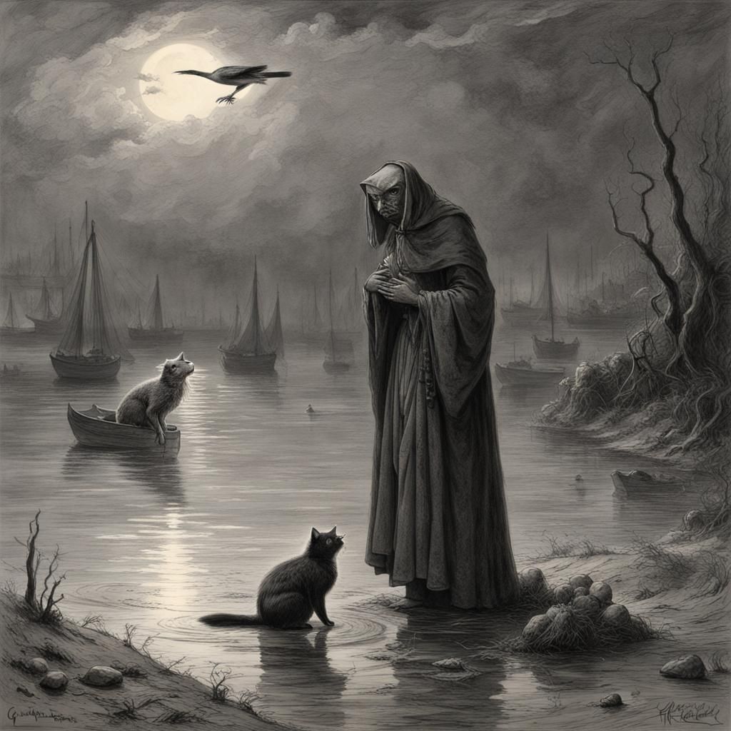 Cat-Woman and Bird-Man Kiss in Bioluminescent Lagoon