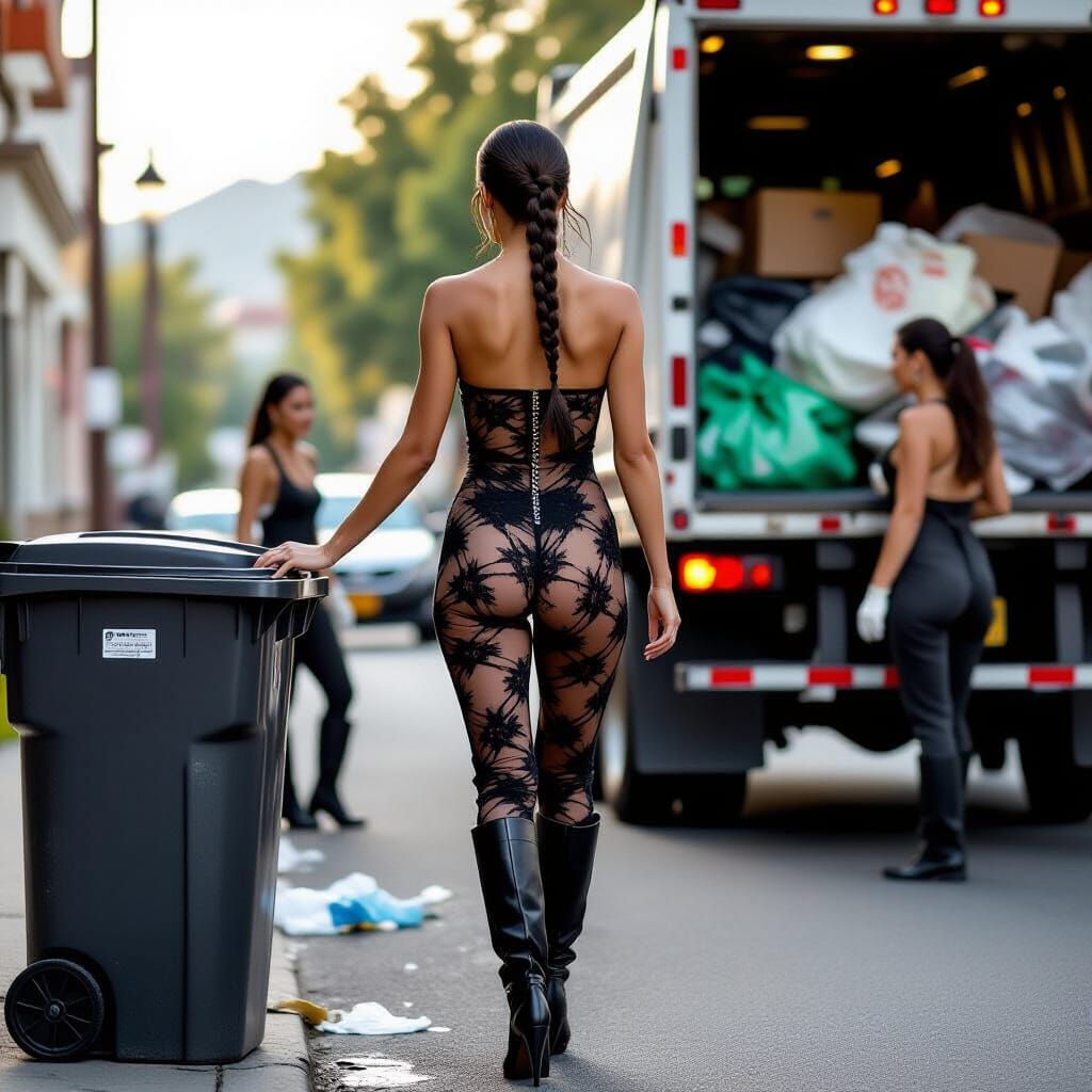 Beautiful Woman Taking Out Trash: Professional Photography