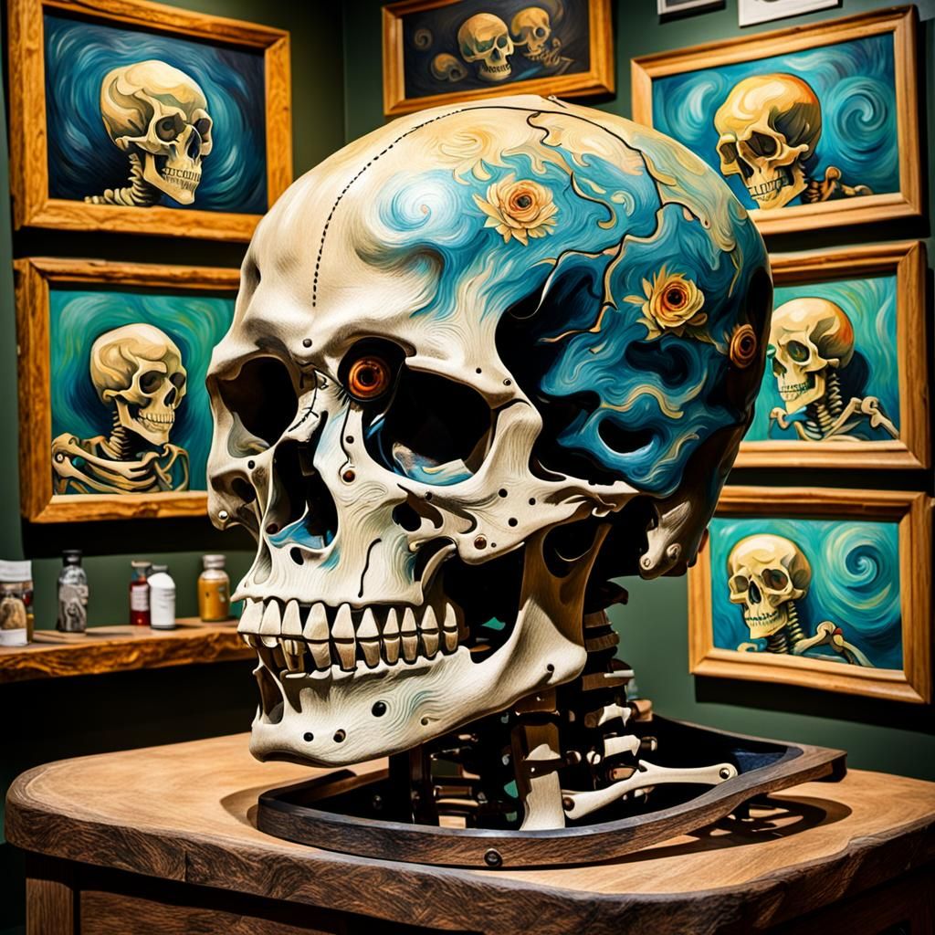 Van Gogh Skull Painting in Tattoo Parlor