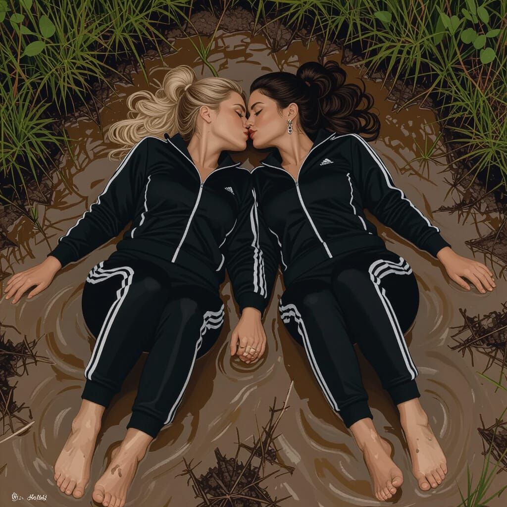 Women Kissing in Mud: Fantasy Concept Art