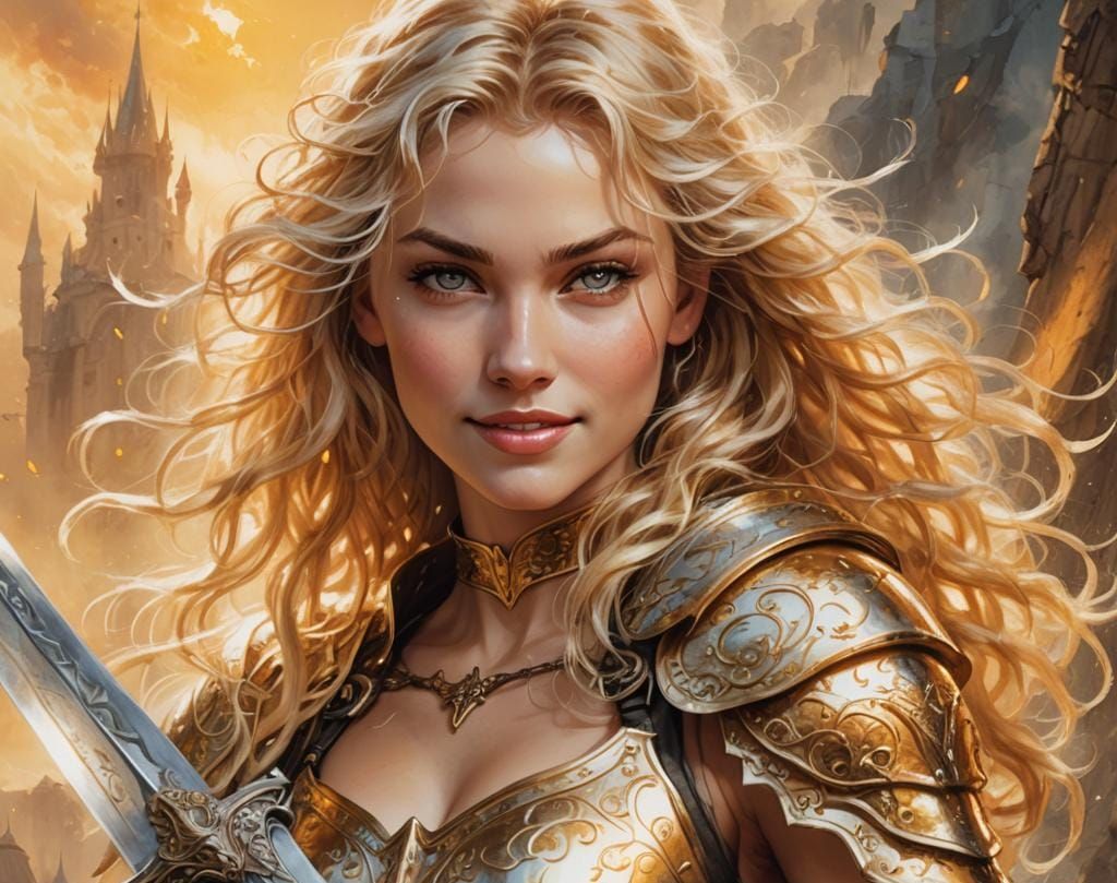 Blonde Warrior with Sword in Fantasy Art Style