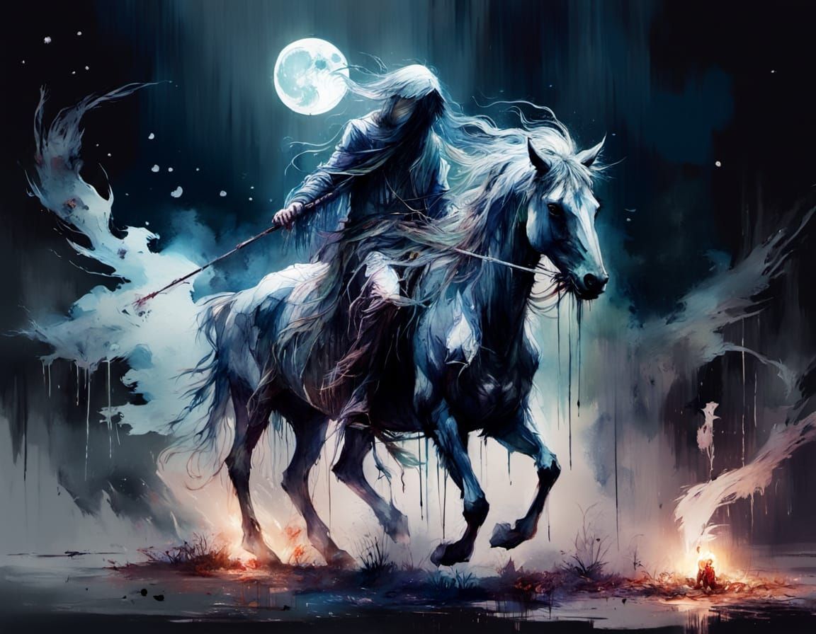 Spooky Moonlit Cafe with Ethereal Figures