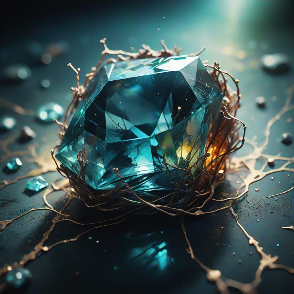 Glowing Gemstone on Velvet in Watercolour Impasto Style