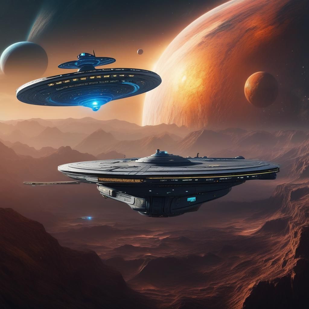 USS Enterprise Near Alien Planet in Detailed Matte Painting