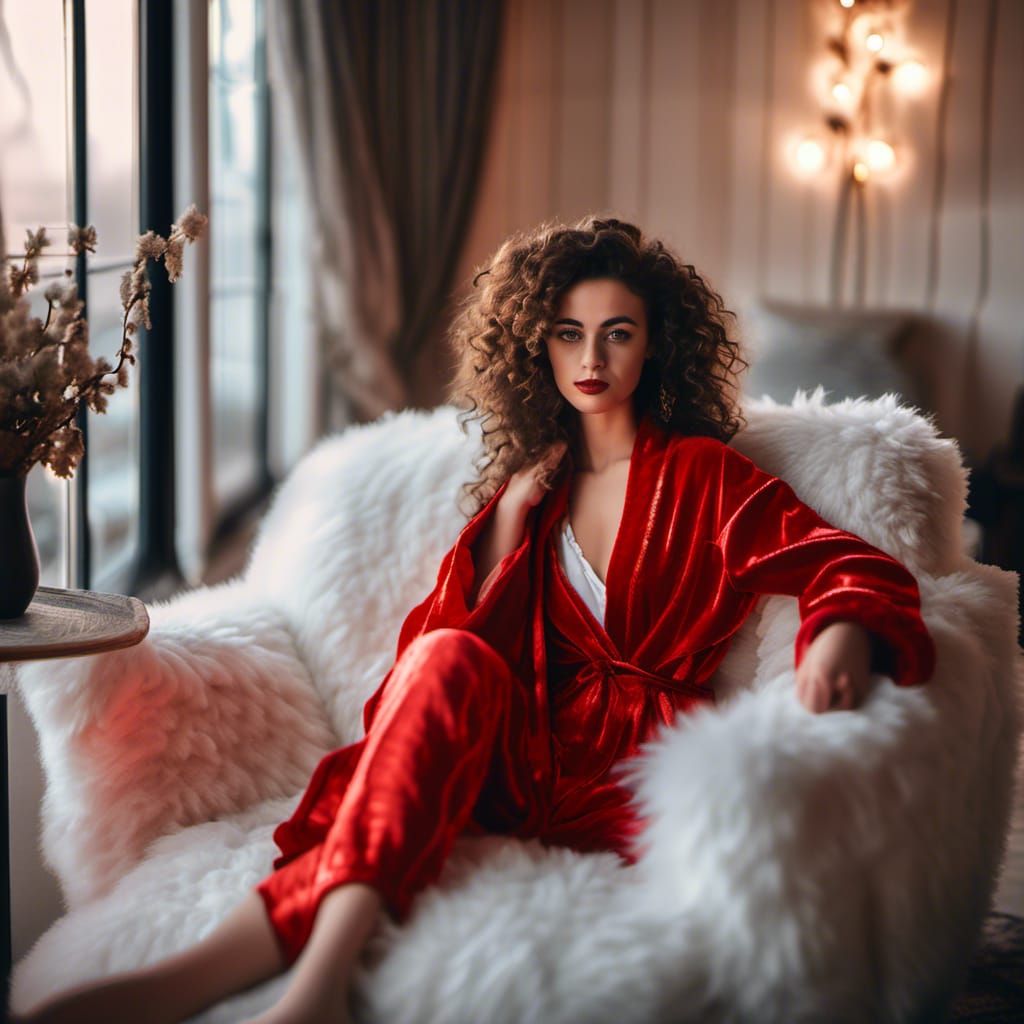 Woman with Curly Hair in Hyperrealistic Portrait