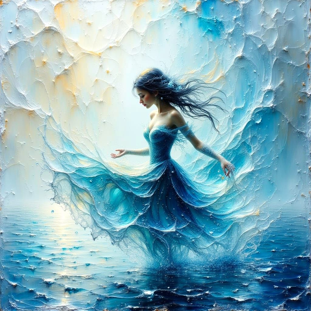 Fluid Water with Magical Lighting in Impasto Style