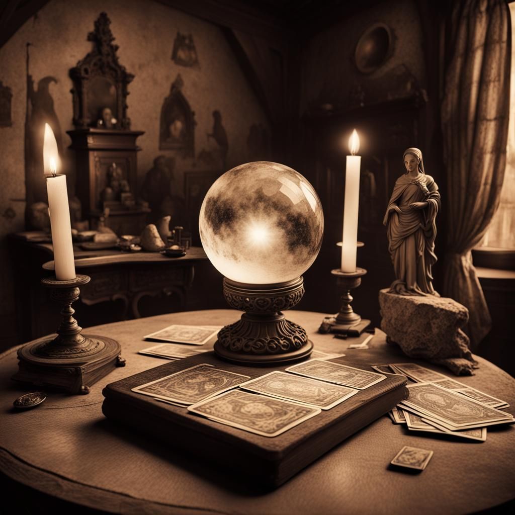 Gypsy with Crystal Ball in Castle Room