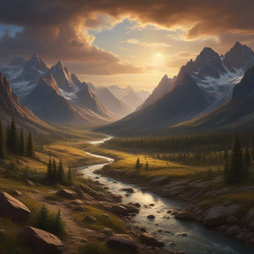Epic Continental Divide Landscape Painting in Bierstadt Styl...