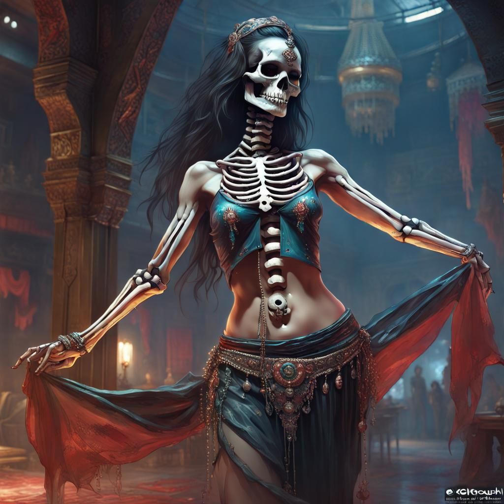 Beautiful Skeleton Dancer in Latex Outfit