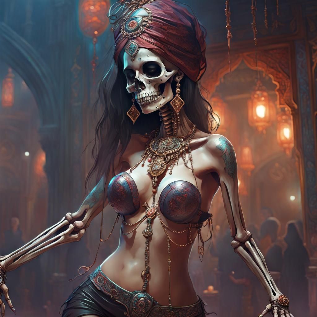 Mystical Skeleton Dancer in Latex Outfit