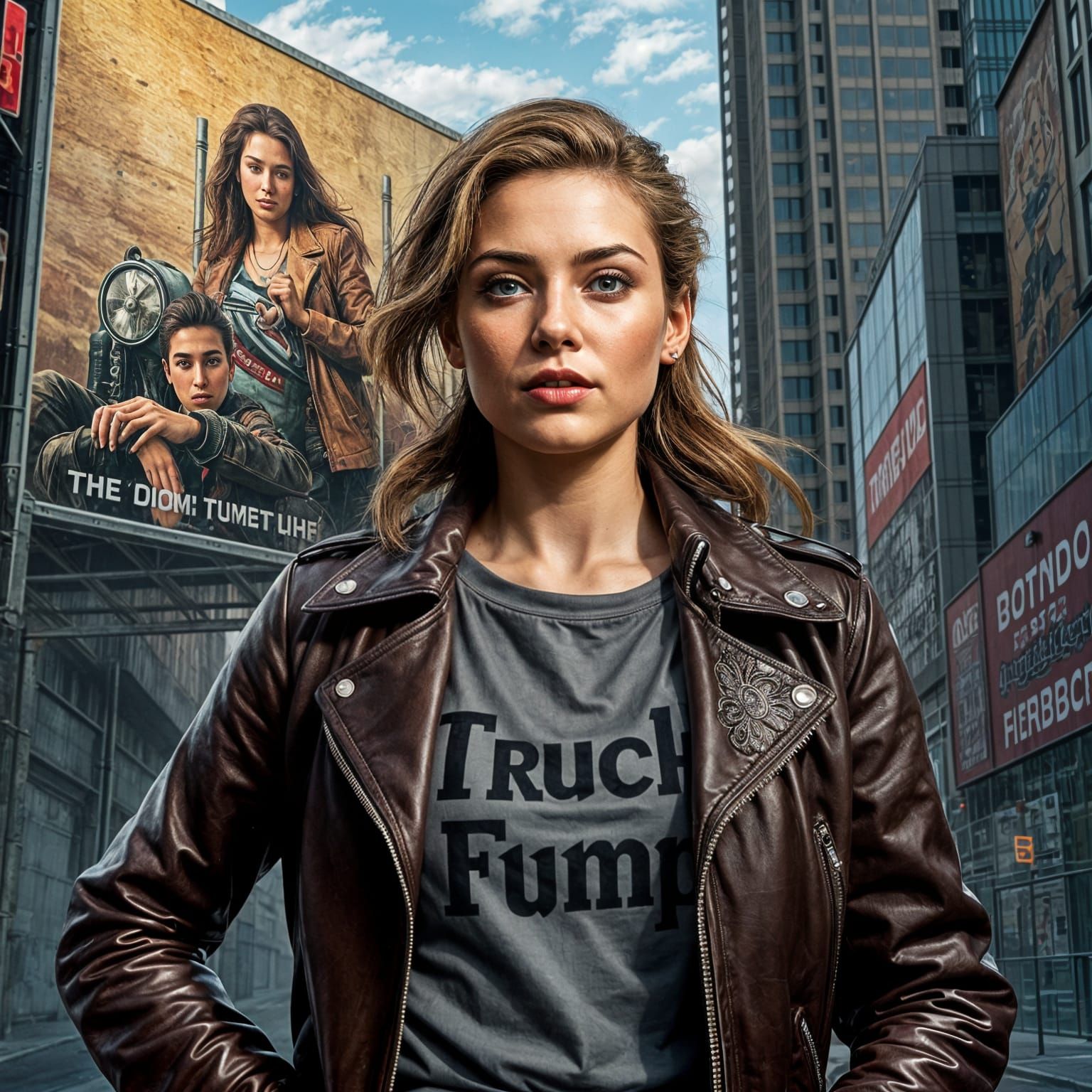 Beautiful Woman in Leather Jacket, Hyperrealistic Style