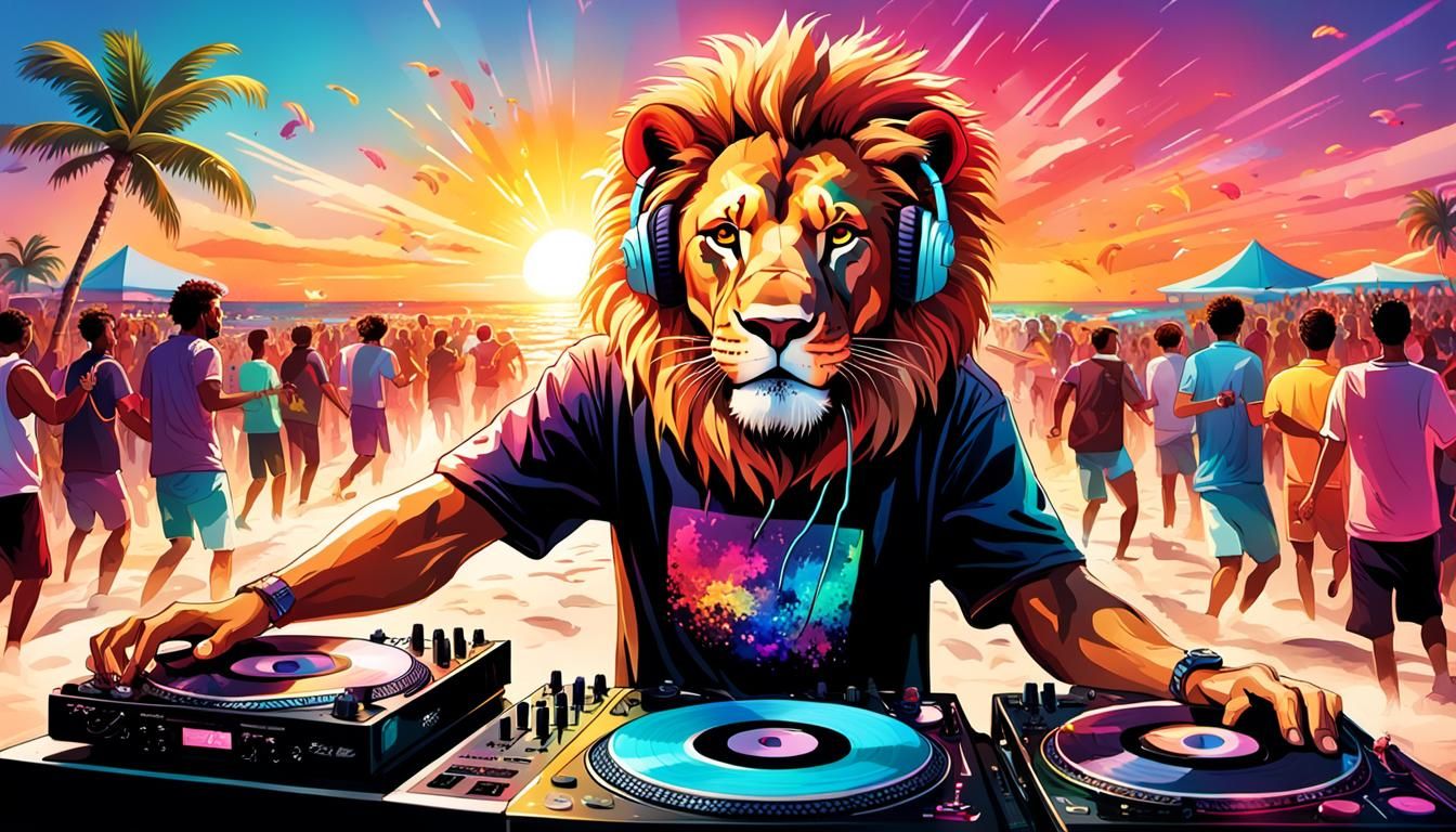 DJ Lion in Vibrant Splash Art