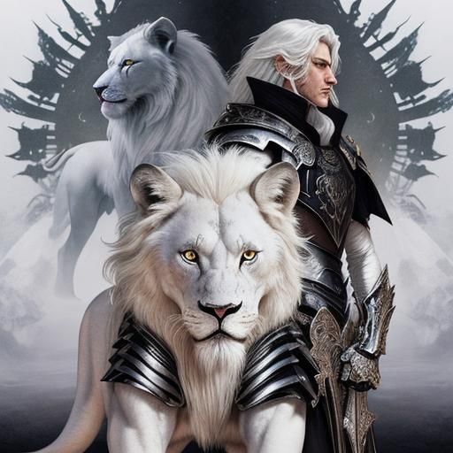 Armored White Lion and Black Wolf