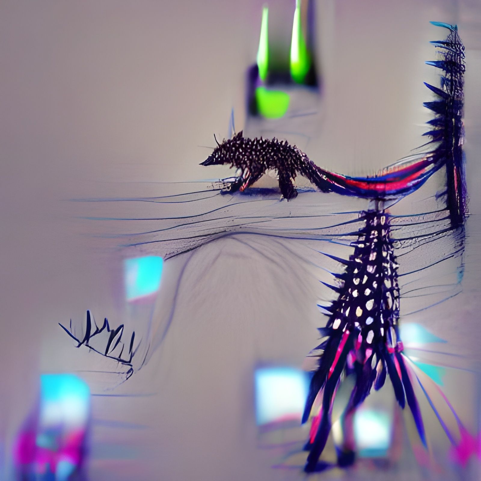 Surreal Lynx Creature with Needles, 3D Art