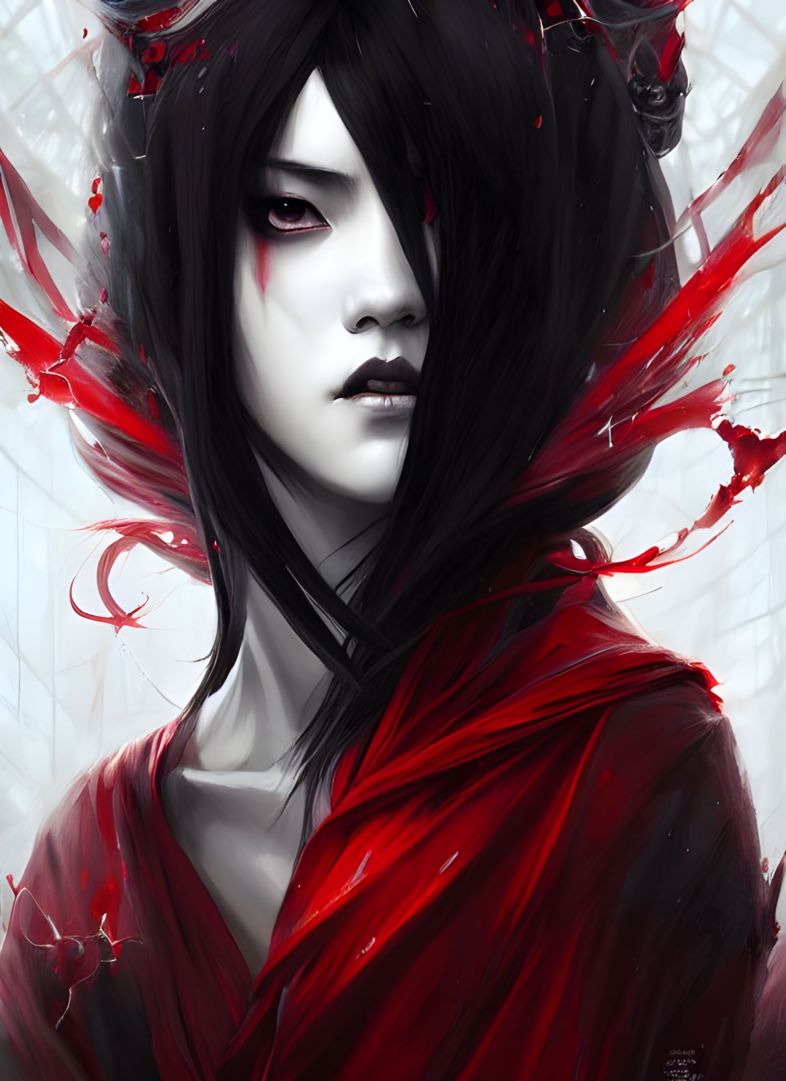 Beautiful Evil Goddess in Black and Red Robes