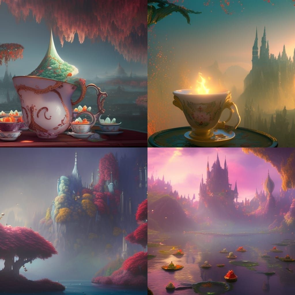 Fantastical Teacups with Fairy: Detailed Matte Painting
