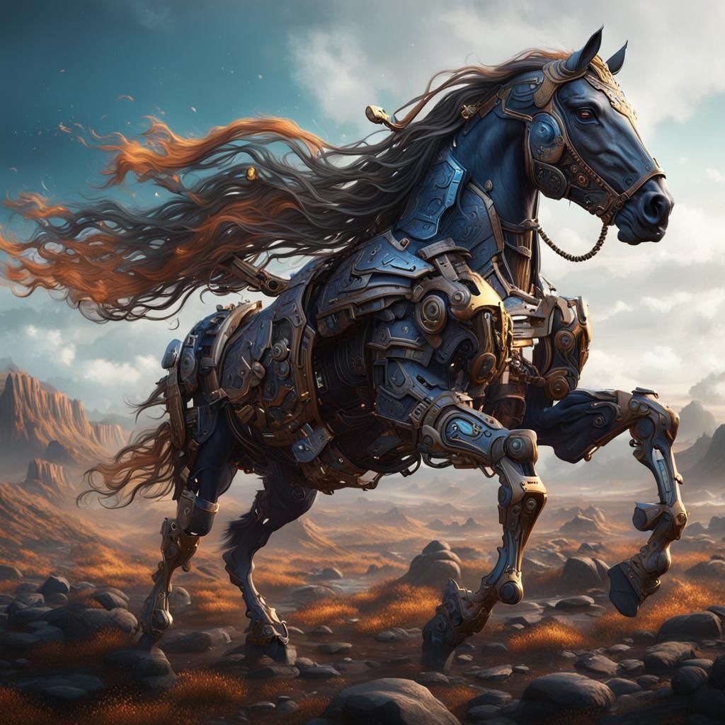 Cyborg Horse Detailed Matte Painting