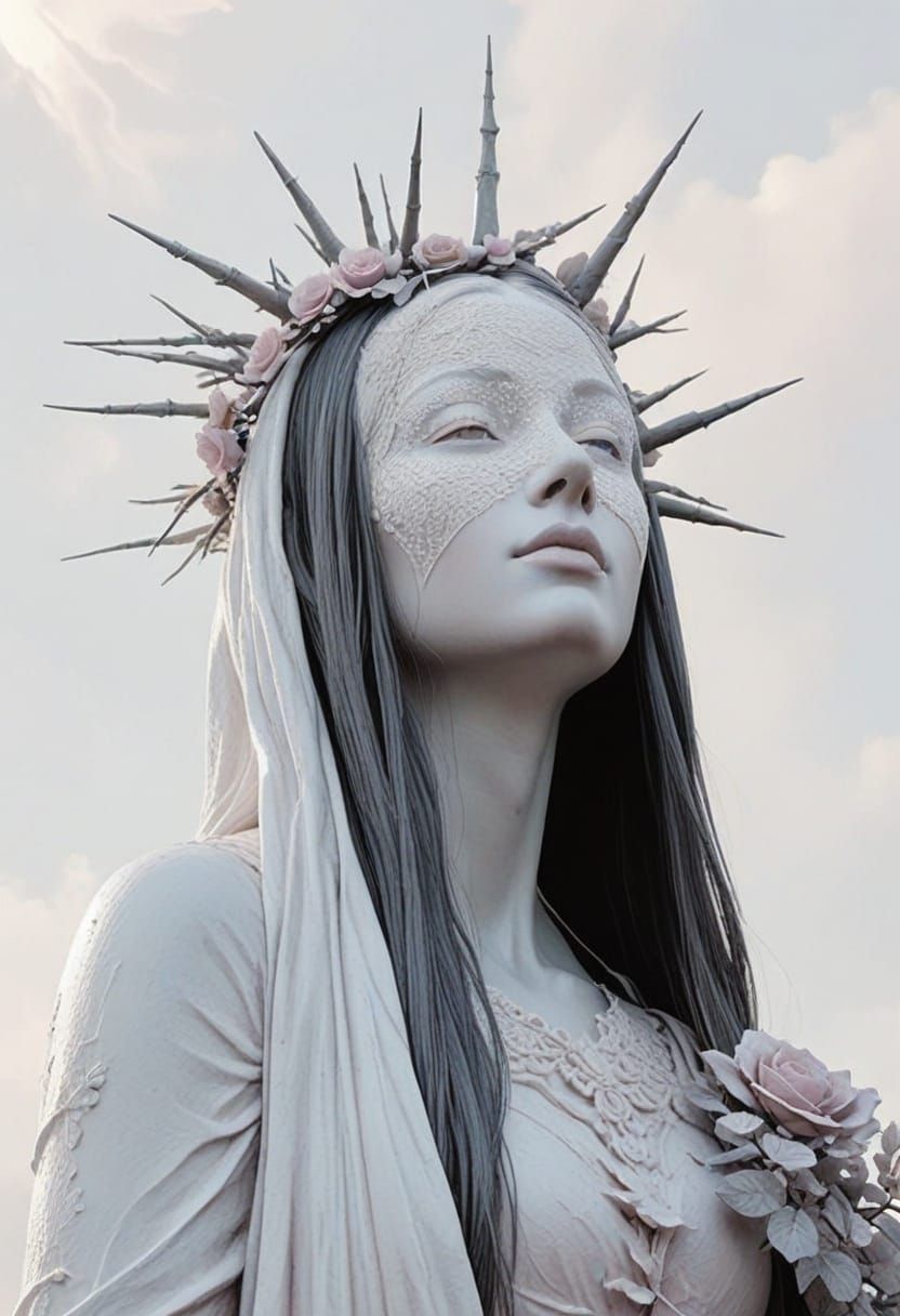 Hyper-Realistic Portrait of a Serene Woman in a Floral Cemet...