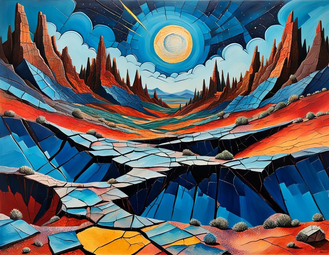 Surrealist Landscape Collage in Mixed Media