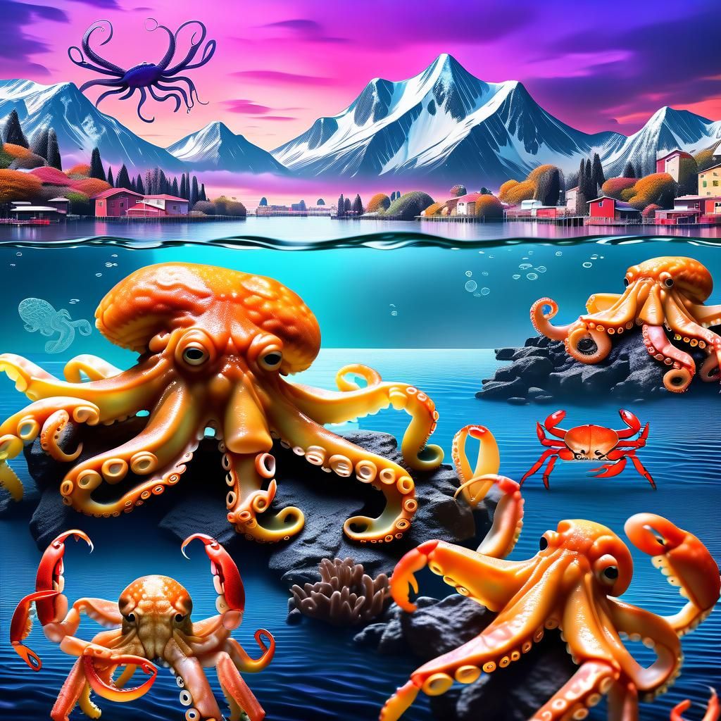 Spaghetti Lake with Sea Creatures: Digital Painting