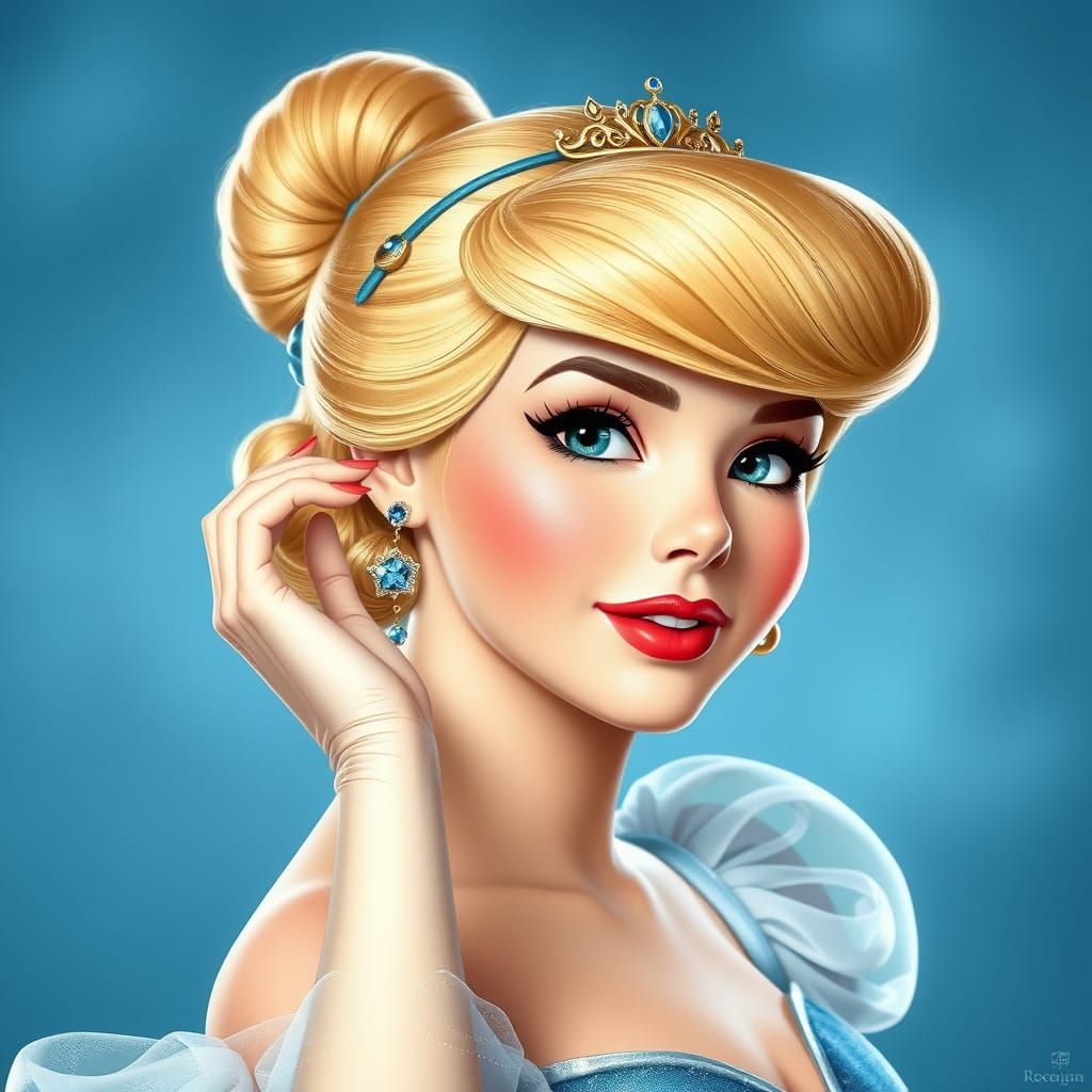 Cinderella as a Pin-Up Girl in Hyperrealistic Art