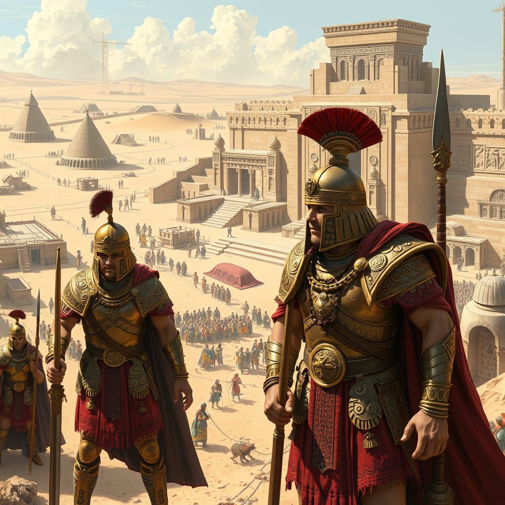 Ancient Assyrian Warriors in a Desert City
