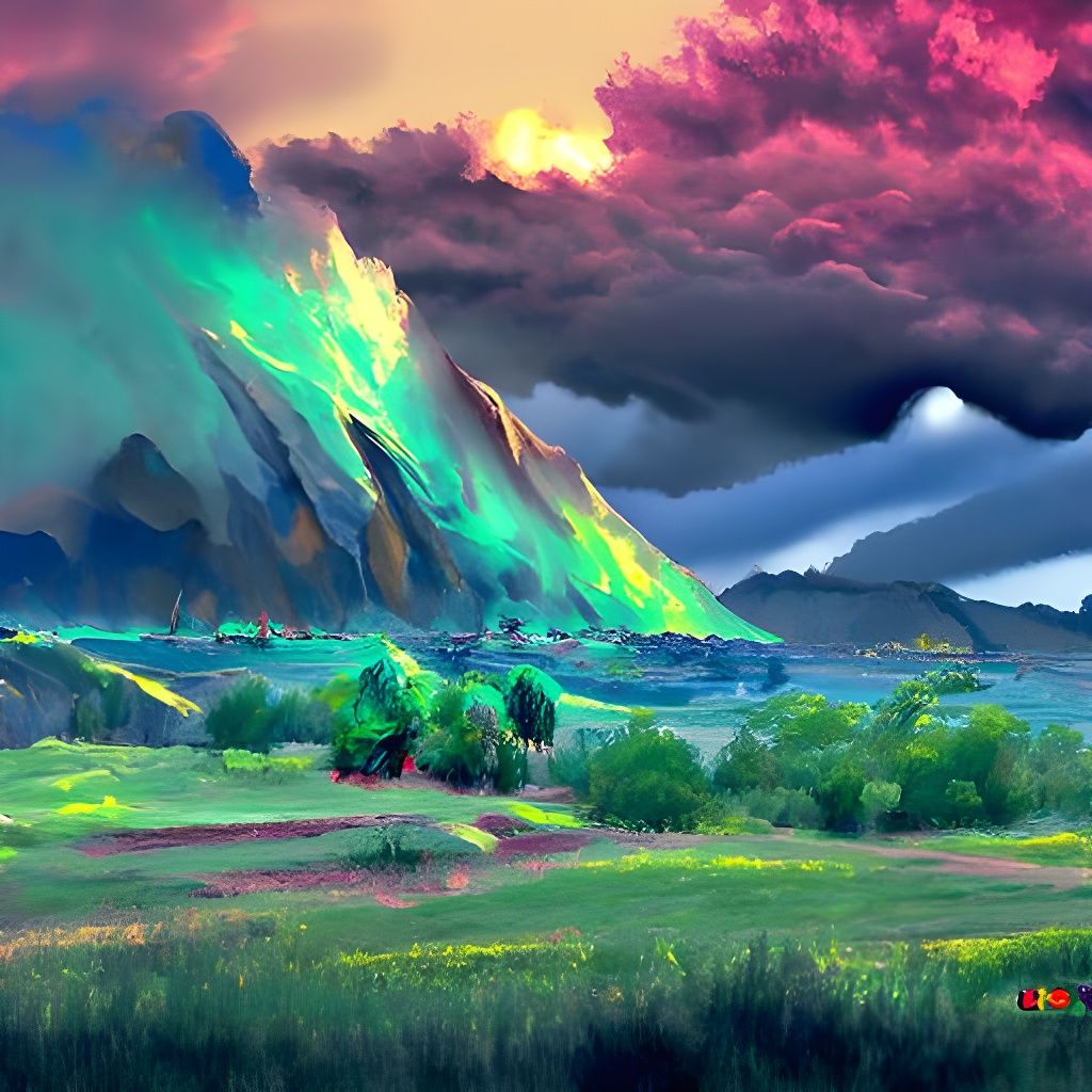 Dramatic Landscape Painting with Dawning Light