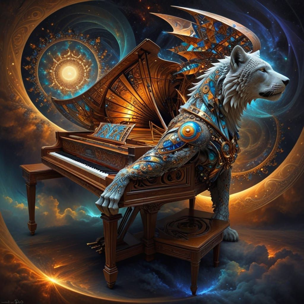 Celestial Harpsichord Masterpiece in Vibrant Hyper-Realism