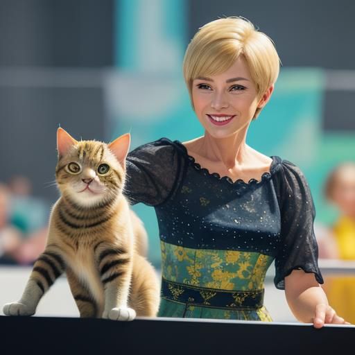 Attractive Woman Visits Cat Show: Hyperrealistic Art