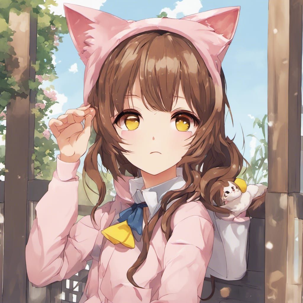 Anime Girl with Cat Features in Japanese Manga Style