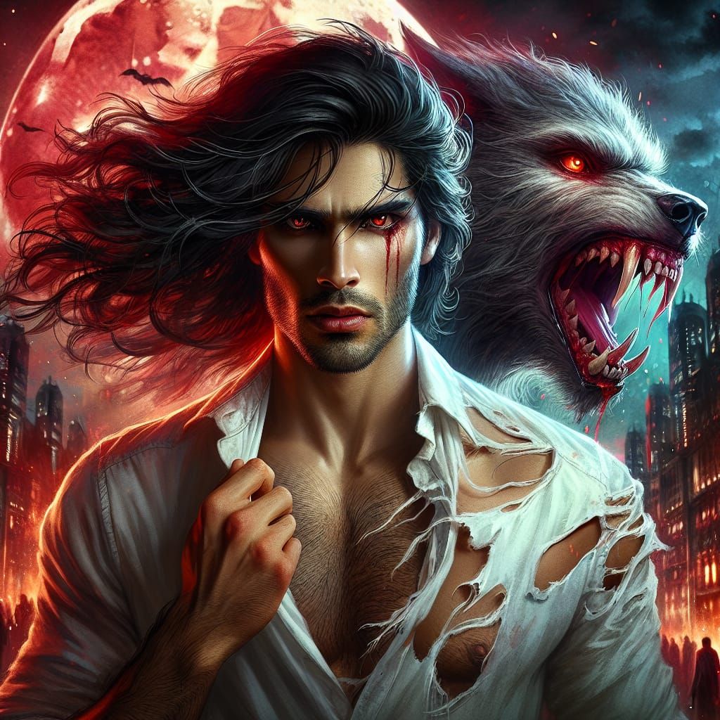 Werewolf Transformation Under the Blood Moon, Digital Art