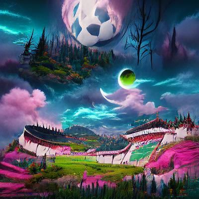 Surreal Soccer Stadium Under a Magical Moon