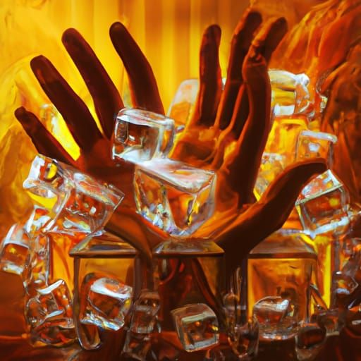 Hands in Amber Glass Cubes: 3D Fantasy Art
