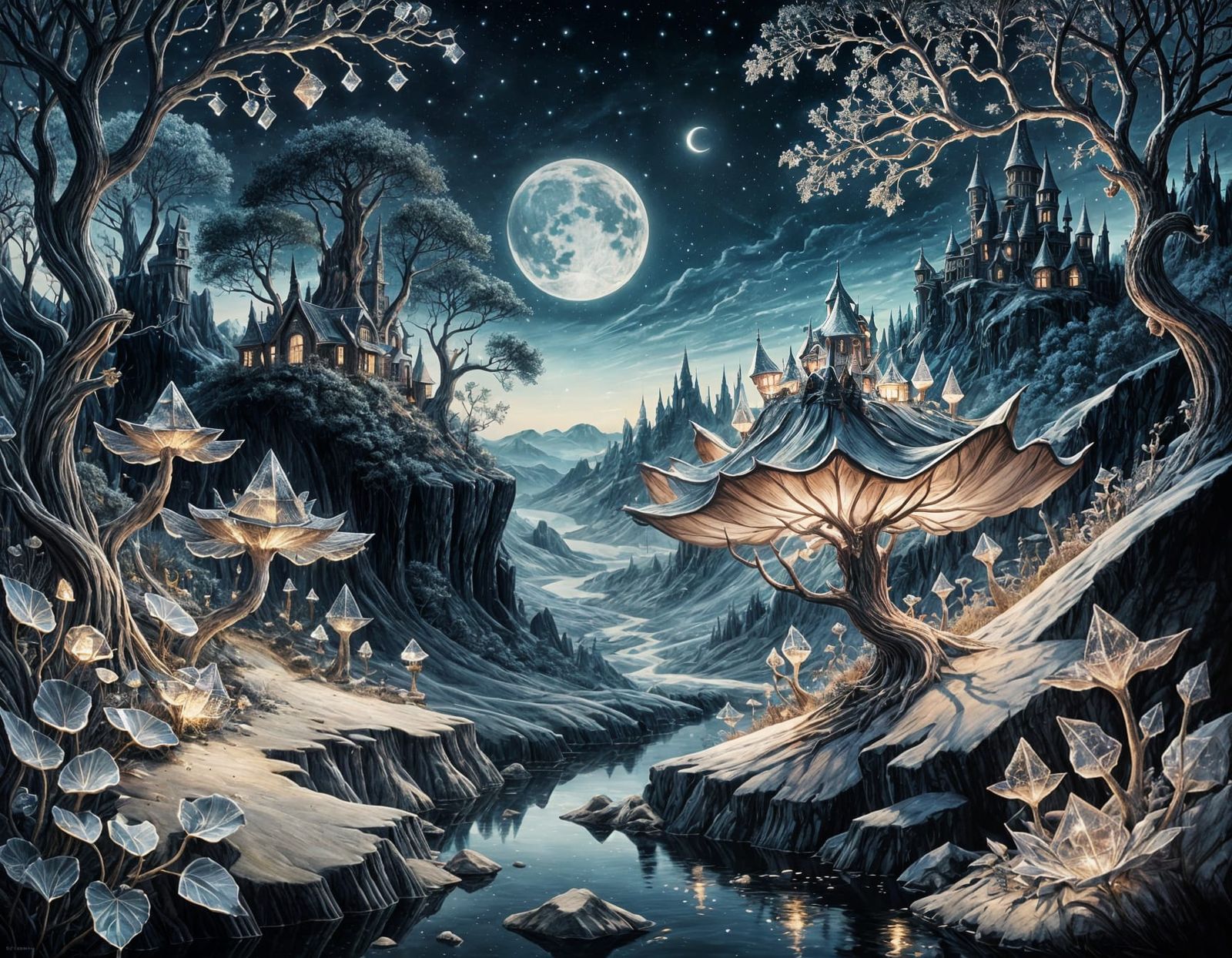 Enchanted Midnight Landscape in Ultra-Realistic Style