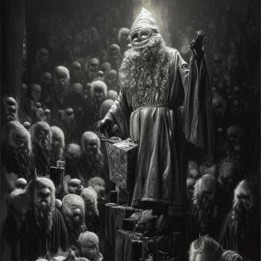 Surreal Santa Claus in Dark Leather As Master of Holiday Hor...