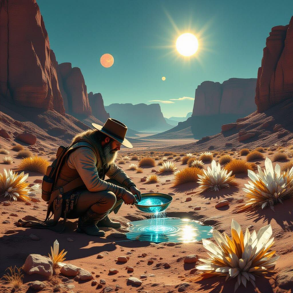 Sci-Fi Western: Prospector Mines Glowing Gems Under Twin Sun...