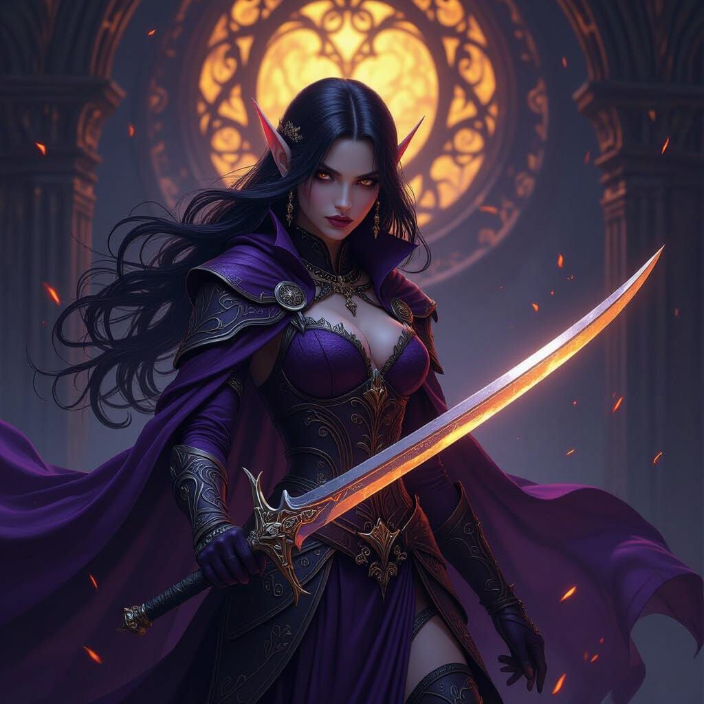 Gothic Elven Warrior in Dark Fantasy Style